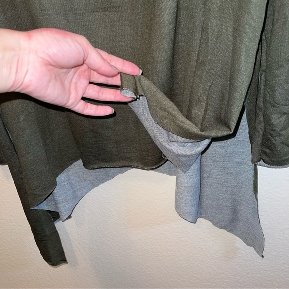 NWT Adora Solid Olive Green Boat Neck Split Side Asymmetrical Long Sleeve Top - Picture 11 of 17